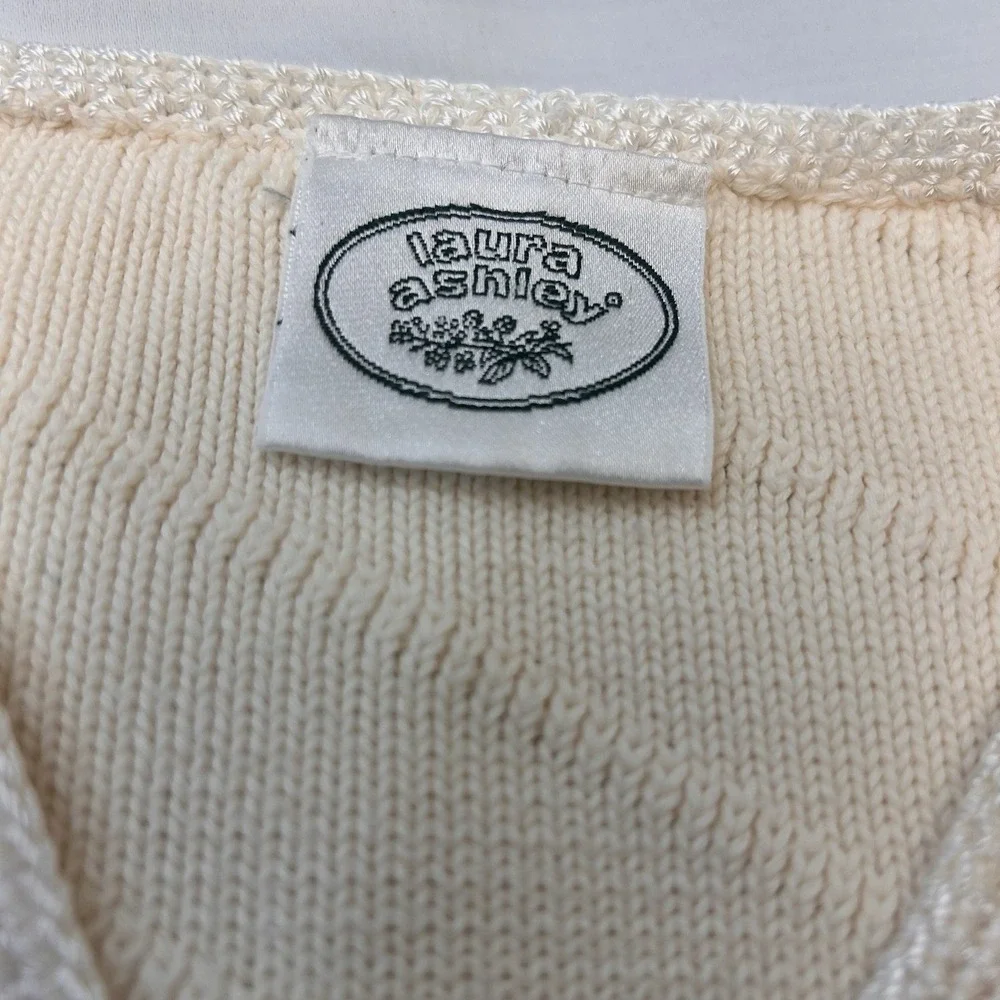 Laura Ashley Small Embroidered Cotton Ivory Floral Sweater Grandmacore Cottage